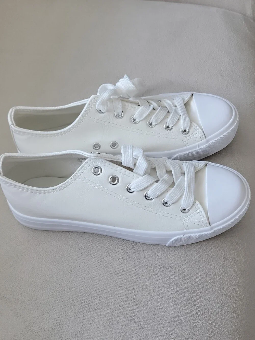 Classic Cream Low-Top Vegan Leather Sneakers